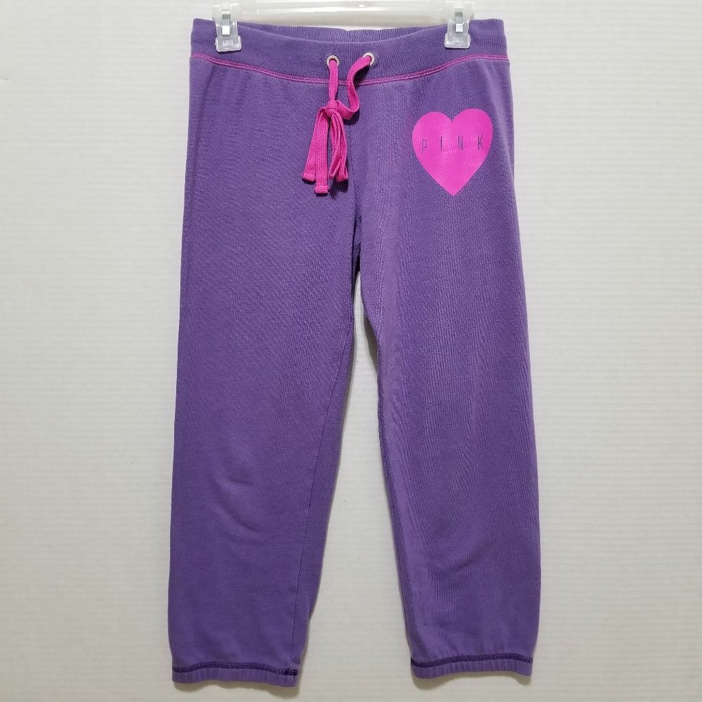 Victoria's Secret PINK pants XS heart logo graphic cropped capri sweats lounge